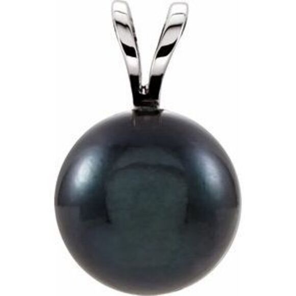 14K White Cultured Black Akoya Pearl Pendant